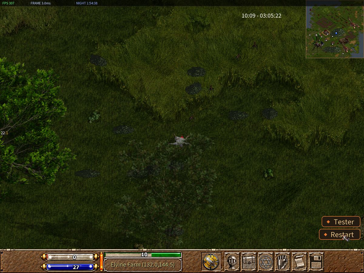 The character lying dead, with the Restart button on the right side of the screen.