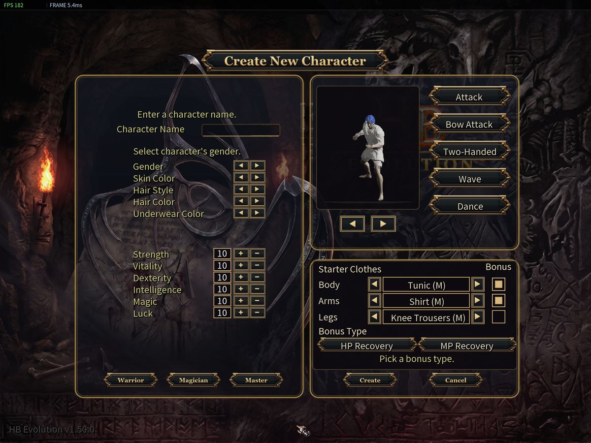 The character creation screen.