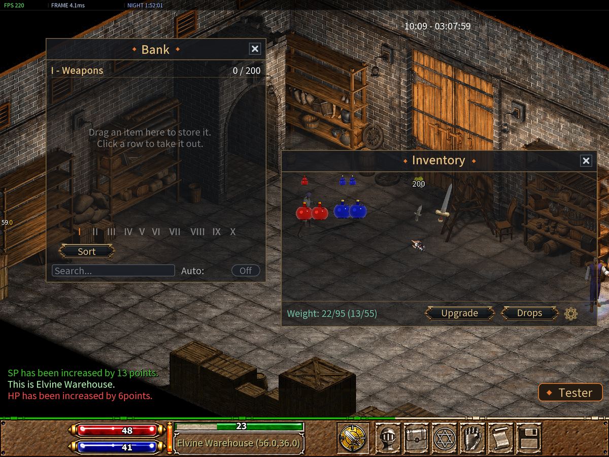 The Bank window open next to the Inventory.