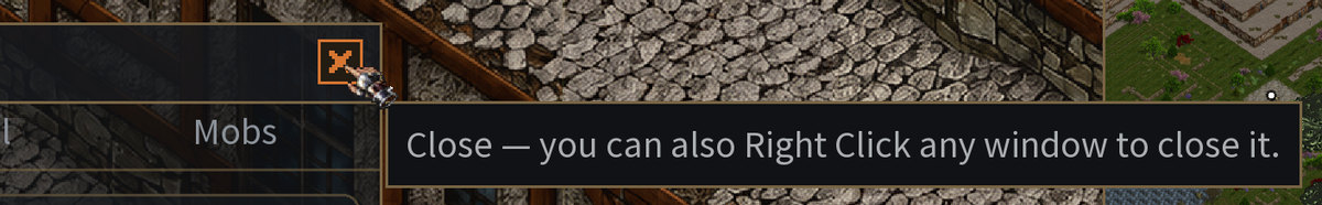 Close-up of the top right corner of a window with the mouse on the X and the tooltip showing.